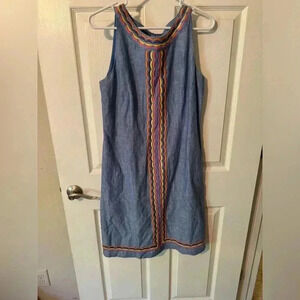 Talbots Chambray Shift Dress Scalloped Embroidered Detail Size 4